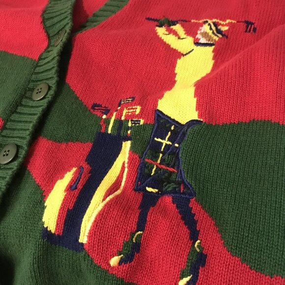 Vintage EP Pro Cardigan Sweater Womens Large Red Green Golf 90s Evan Picone - Picture 5 of 7